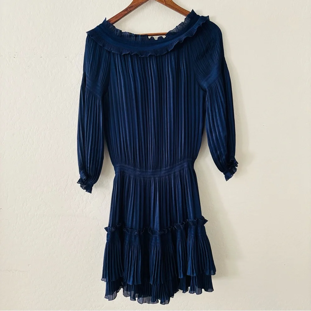 Diane Von Furstenberg Midnight Blue Ruffle Dress 3/4 Length Sleeves Size‎ 2